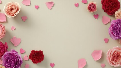 Floral hearts frame on pastel background