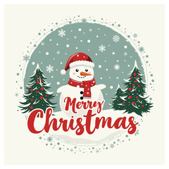 Christmas Merry Christmas  greeting card with snowman. Vector illustration.card with a snowman