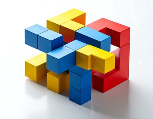 Obraz premium Colorful Interlocking Wooden Blocks Puzzle Game Construction