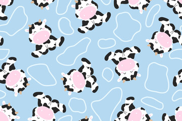Seamless black and white animal and cartoon cows pattern.