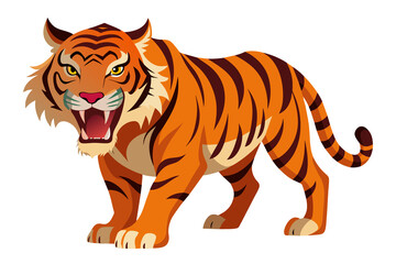 Obraz premium Wild bengal tiger cartoon vector illustration on a white background with black stripes