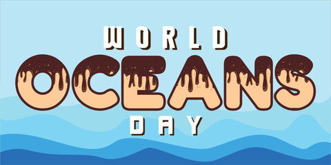 World oceans day design with turtle. Sea turtle trapped in plastic celebrating world ocean day