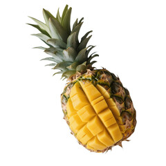 Cut pineapple with yellow flesh isolated on white background