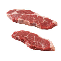 Two raw beef steaks isolated on white background