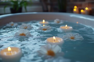 Relaxing bath, candles, flowers, tranquility, spa