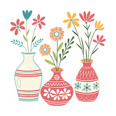 A set of color Clay Flower  Vases white clean background 