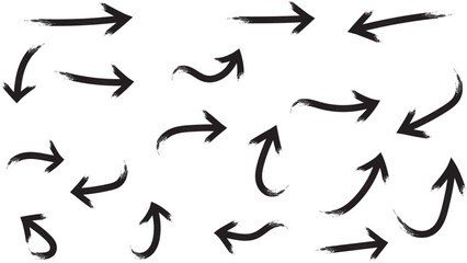 Hand-drawn-black-arrow-vector-set-with-different-curved,-straight,-and-circular-direction-symbols-,-isolated-doodle-pointer-icons