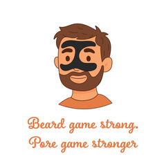 Bearded man with pore strip and funny quote