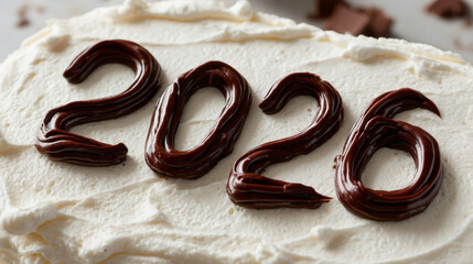 Celebratory cake boasts chocolate numerals 2026 on creamy frosting, symbolizing future dreams at the whimsical Festivus and Hogmanay