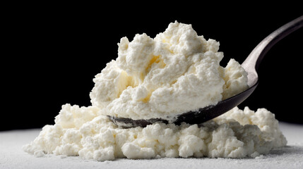 Fluffy cloudlike cottage cheese, spoonful of rustic charm, savoring Curd Fest, a dairy delight for Shavuot celebrations