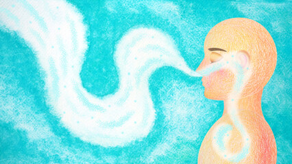 human meditation mediter breath therapy mind mental brain health concept conscious yoga chakra spiritual holistic healing peace meditate abstract energy watercolor painting illustration design art