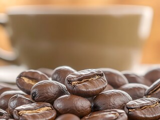 Aromatic coffee beans clustered warmly promising a rich comforting brew to start the day soft warm