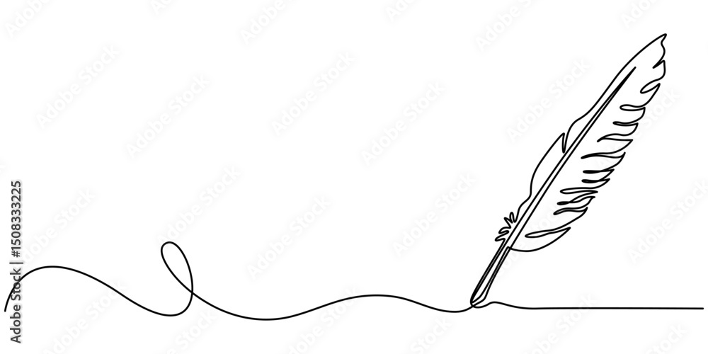 Poster crow feathers continuous one line drawing. bird feather. vector illustration, continuous line drawin