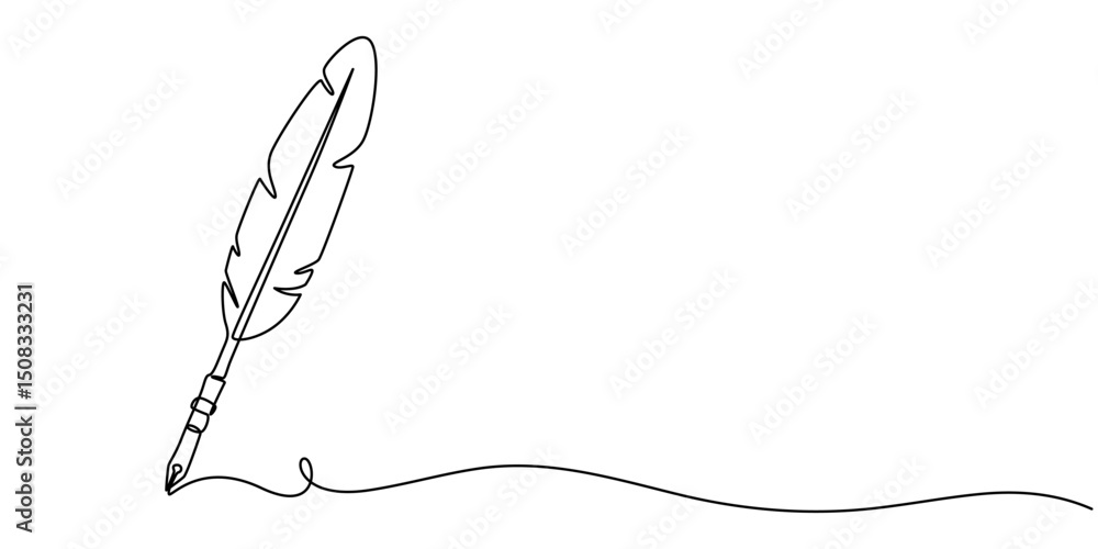 Poster crow feathers continuous one line drawing. bird feather. vector illustration, continuous line drawin