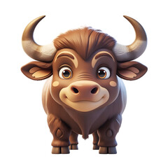 Fototapeta premium 3d buffalo cartoon character on transparent background