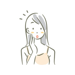 若い女性のスキンケア　手描き水彩風のお洒落な線画イラスト