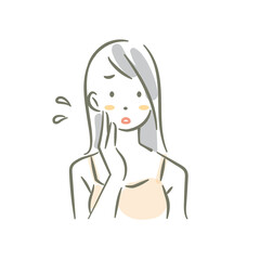 若い女性のスキンケア　手描き水彩風のお洒落な線画イラスト