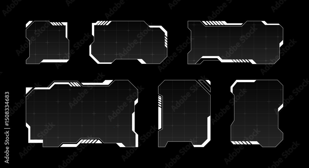 Fototapete Futuristic HUD  frames in a high-tech sci-fi style on grid dark background. Collection for games, cyberpunk or UI UX design. Trendy vector illustration