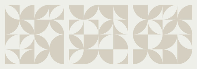 Collection of minimalist geometric seamless pattern with abstract geometric shapes and forms in light brown on beige background. Ideal for modern design, wallpaper, cover or textile prints