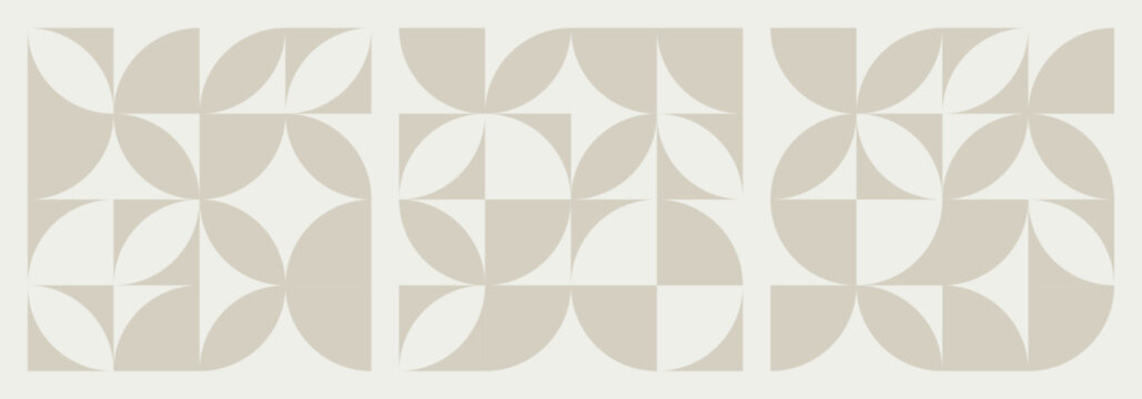 Collection of minimalist geometric seamless pattern with abstract geometric shapes and forms in light brown on beige background. Ideal for modern design, wallpaper, cover or textile prints