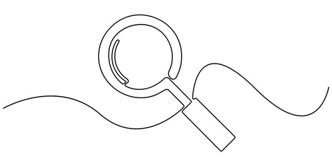 Magnifying Glass Continuous Line Icon, Magnifying glass continuous one line drawing. Loupe symbol in simple linear style. Search concept. Vector illustration, Magnifying glass continuous one line draw