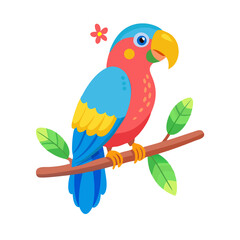 Vector illustration of parrot sitting on tropical branch
