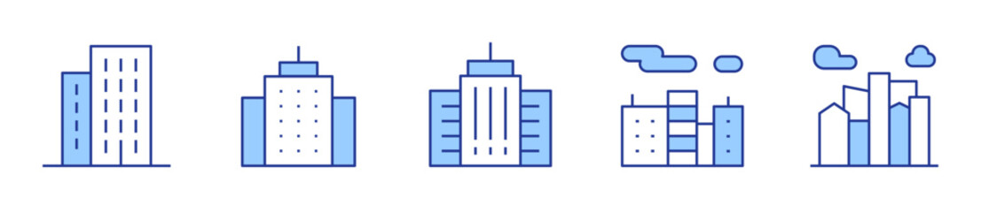 buildings, city, skyscraper, building, smog. Urban Icon vector illustration. Line Duotone style. Editable stroke