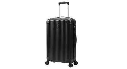 Fototapeta premium A sleek black suitcase ready for adventure symbolizing a journey with reliable travel on transparent background