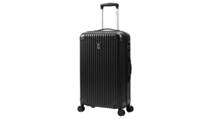 A sleek black suitcase ready for adventure symbolizing a journey with reliable travel on transparent background