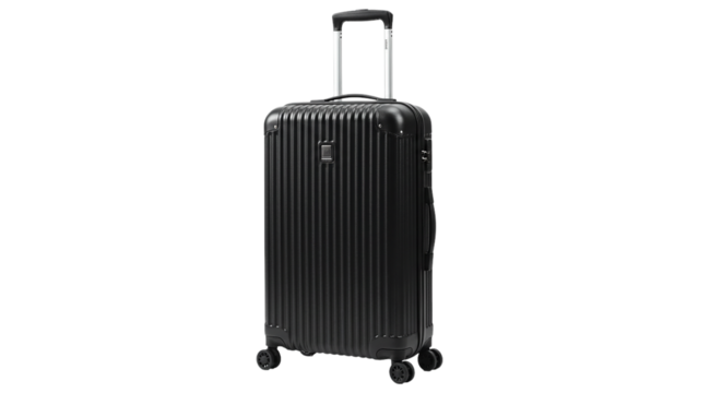 A sleek black suitcase ready for adventure symbolizing a journey with reliable travel on transparent background - Powered by Adobe