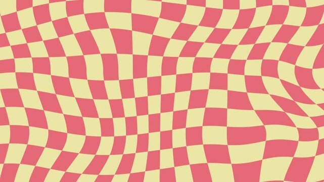 Wavy checkered pattern in pink and yellow.