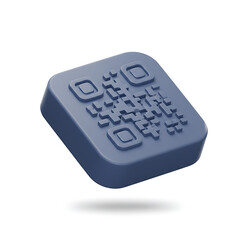 3D Render of a Sleek Blue QR Code Icon, Modern Digital Technology Symbol, Square Shape, Embossed Design, Isolated on White Background