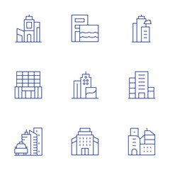 Urban icons set. Thin Line style, editable stroke. city, building, buildings, office, urban art