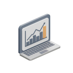 Laptop Displaying Upward Trending Graph: Data Analysis and Business Growth Visualization