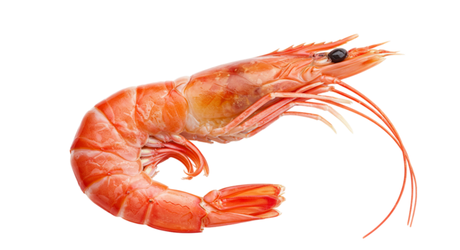 A beautifully curled vibrant red shrimp against the inky void embodying seafood s elegance and on transparent background