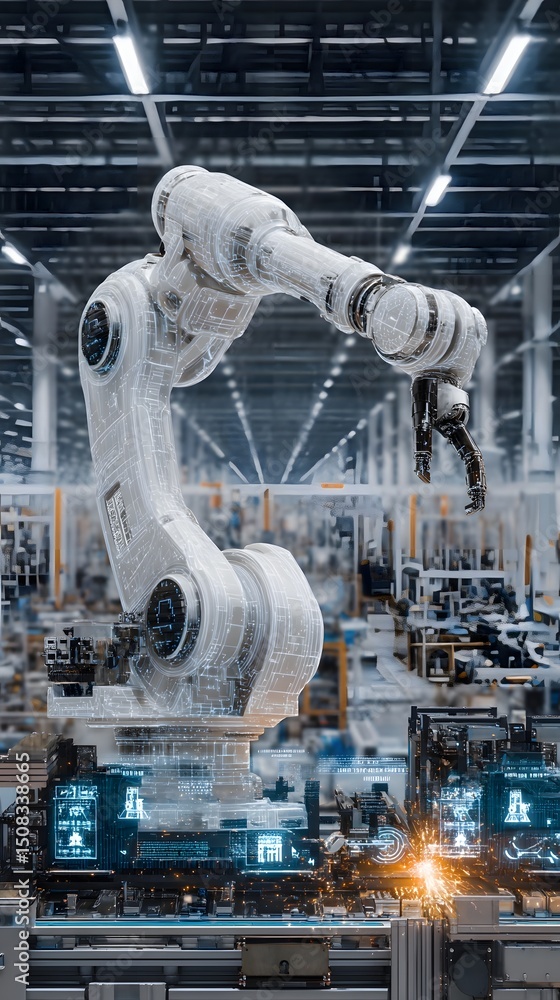 Aufkleber close up view of advanced factory and robotic automation system representing the concepts of industr