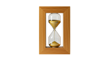 The fleeting beauty of time captured in an hourglass as golden sands mark moments passing on transparent background