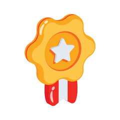 A premium 2d style icon of badge with ribbon