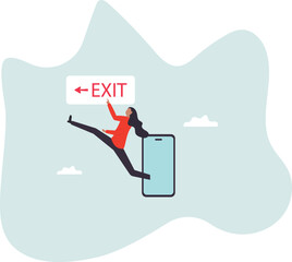 Reduce mobile screen time, digital detox, exit from virtual social media and live your real life.character for design.