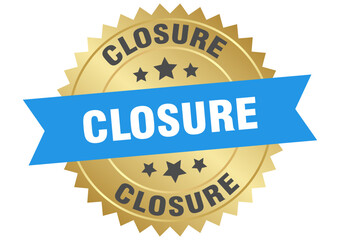 closure. closure round blue and gold label isolated on transparent background