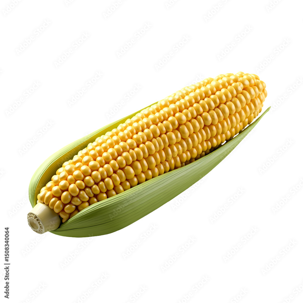 Poster a single ear of corn with yellow kernels and green husk isolated on a black background studio shot i