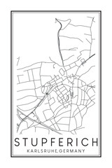 Hand drawn printable downtown road map poster of borough STUPFERICH of the German city of KARLSRUHE on solid white background with city name