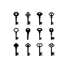 set of keys silhouette vector art illustration 
