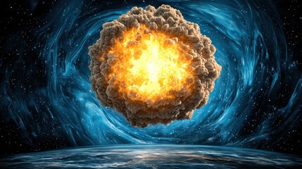 Fiery Cosmic Orb Explosion in Nebula
