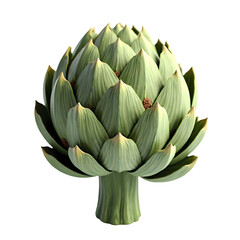 Obraz premium A close up of a single artichoke with a green stem and many layers of leaves against black background isolated on transparent background