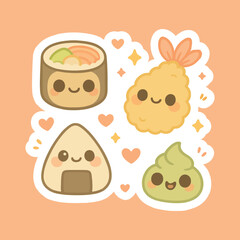 Kawaii sushi mascot in cartoon style Cute shushi menu