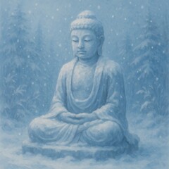 Buddha Statue im Winter