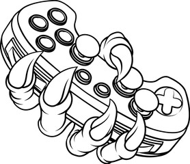 A video gamer game gaming controller claw of an eagle or animal monster hand holding games control sports illustration