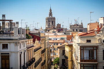 Fototapeta premium Aerial view of Valencia city from Serranos towers, must-see Valencia, Spain