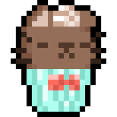 Cartoon Pixel Chocolate Cat Cupcake Character
